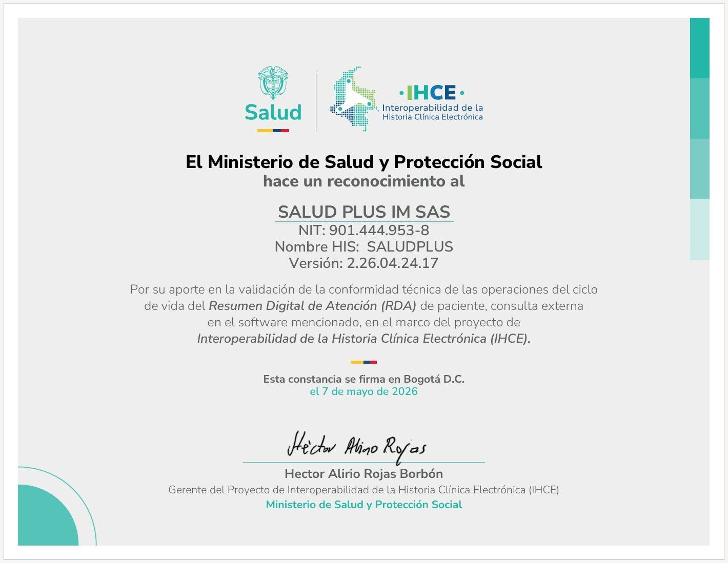 Certificado Resolución 1888 - Ministerio de Salud